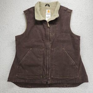 Carhartt Vest Womens Large Brown Sherpa Lined Canvas Work Ranch Duck WV001 DKB